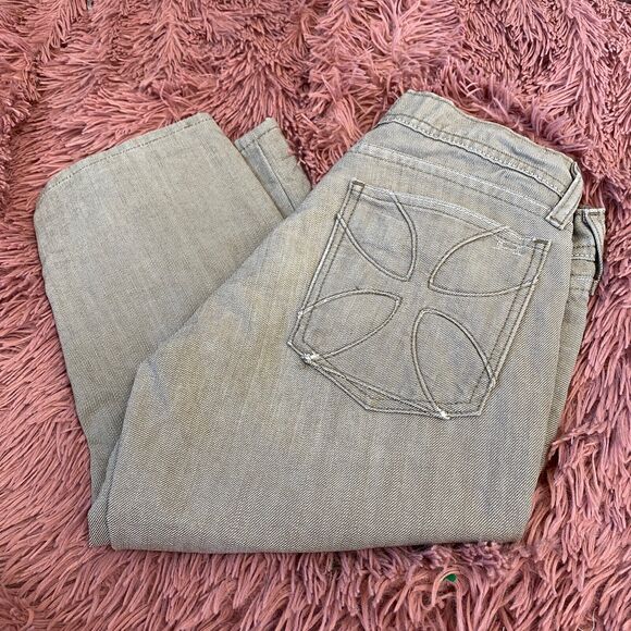VTG Habitual Gray Taupe Low Rise Bermuda Long Line Design Pocket Denim Shorts 25 - Picture 3 of 10